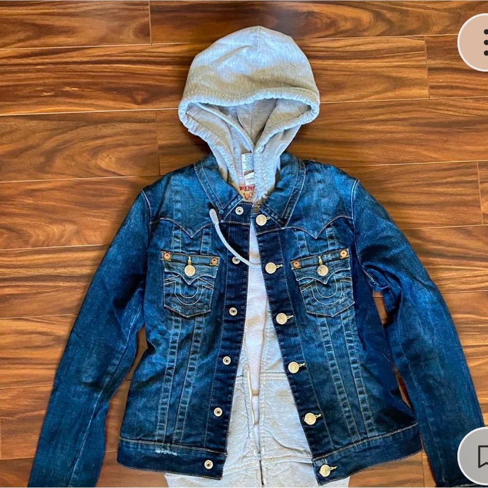 Blue Denim True Religion Jacket with Grey Hoodie